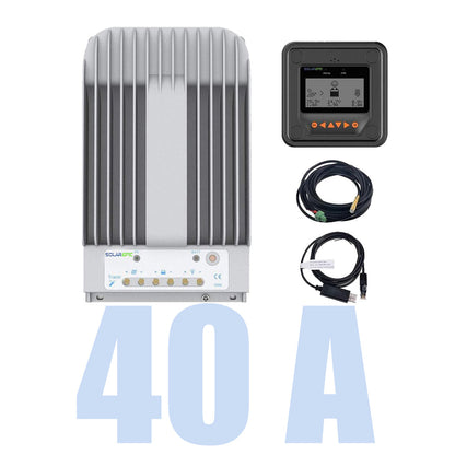 EPEVER Tracer 40A MPPT solar charge controller kit with MT50 display meter, temp sensor, and USB-RS485 cable