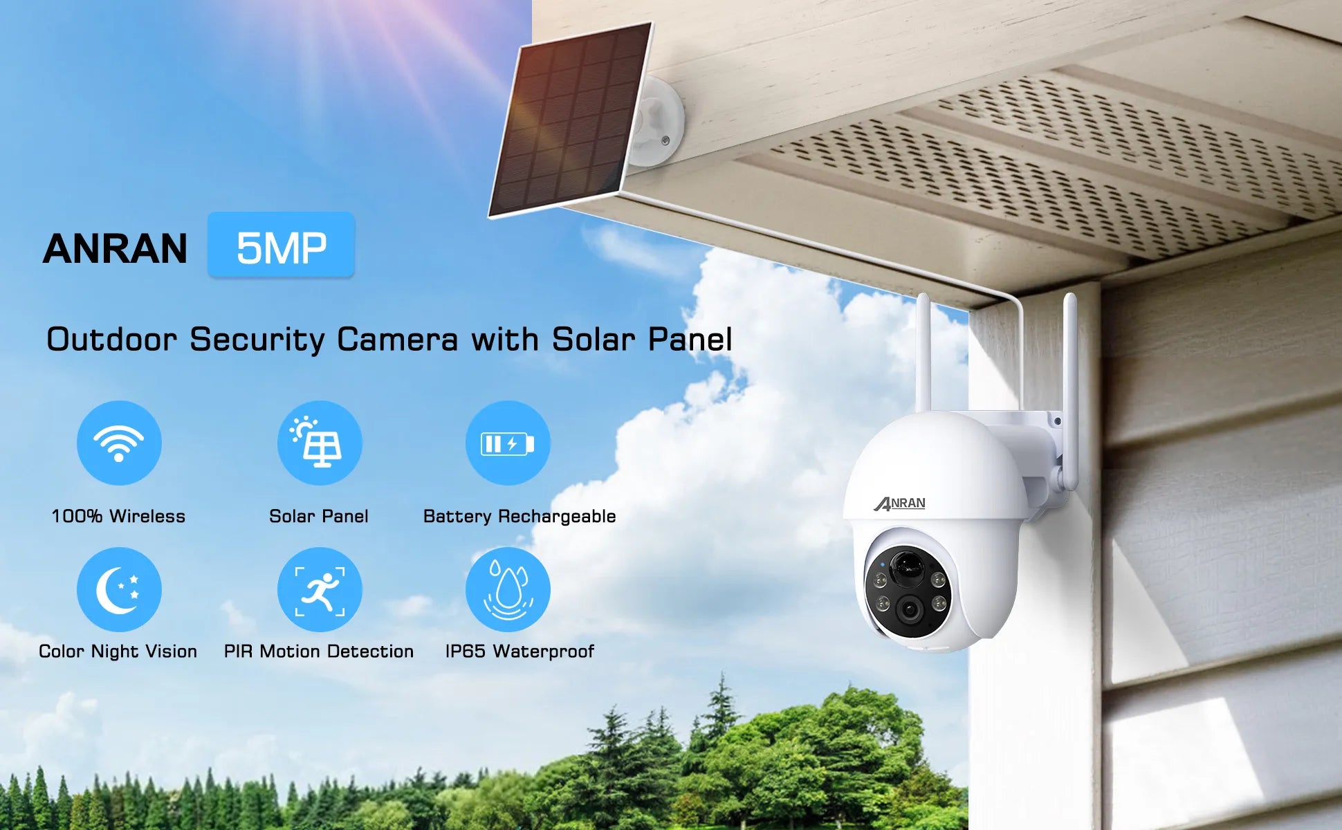 ANRAN Q1 Max 5MP Solar Camera, ANRAN 1009 Wireless Solar Panel Battery Rechargeable Color Night