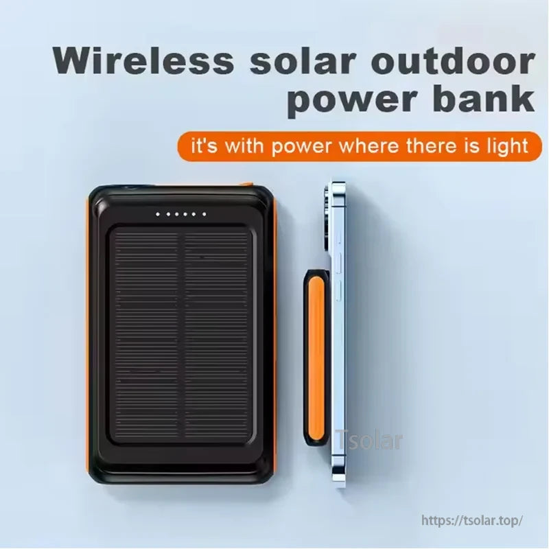 5000mAh Magnetic Wireless Solar Power Bank, Wireless solar outdoor power bank with light-powered charging