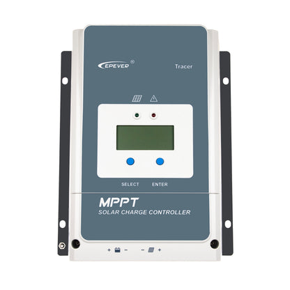 Epever Tracer AN MPPT Solar Charge Controller, Epever Tracer MPPT solar charge controller with LCD display, Select/Enter buttons, and side mounting tabs