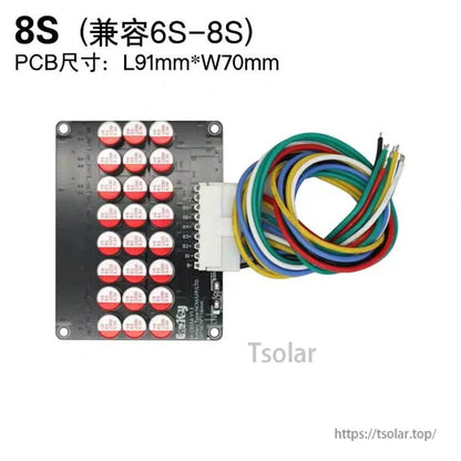 8S active equalizer balancer board (compatible 6S–8S) with wire harness, PCB size L91 x W70 mm
