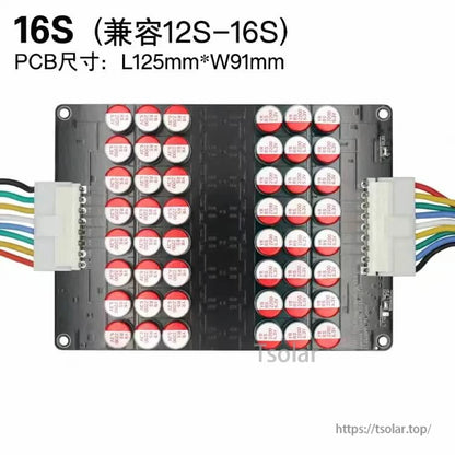 16S active equalizer balancer board (compatible 12S–16S) with dual connectors, PCB size L125 x W91 mm