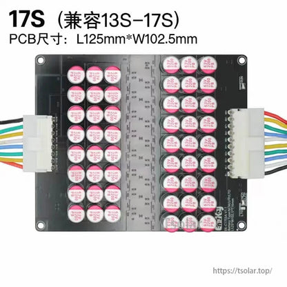17S active equalizer balancer board (compatible 13S–17S) with dual connectors, PCB size L125 x W102.5 mm