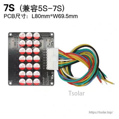 7S active equalizer balancer board (compatible 5S–7S) with wire harness, PCB size L80 x W69.5 mm