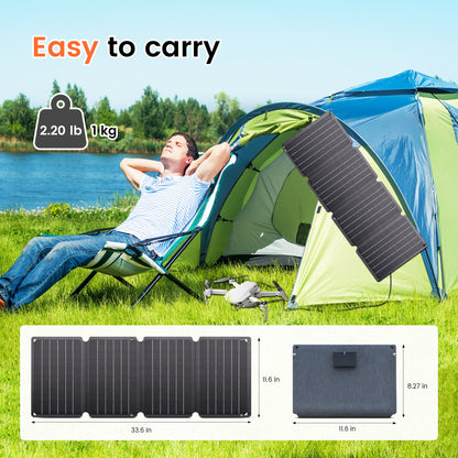 CTOLITY SPC36 36W Foldable Solar Panel, USB-C/USB-A 5V 3A, 23% A+ Mono ETFE, IP65 Waterproof Portable Charger