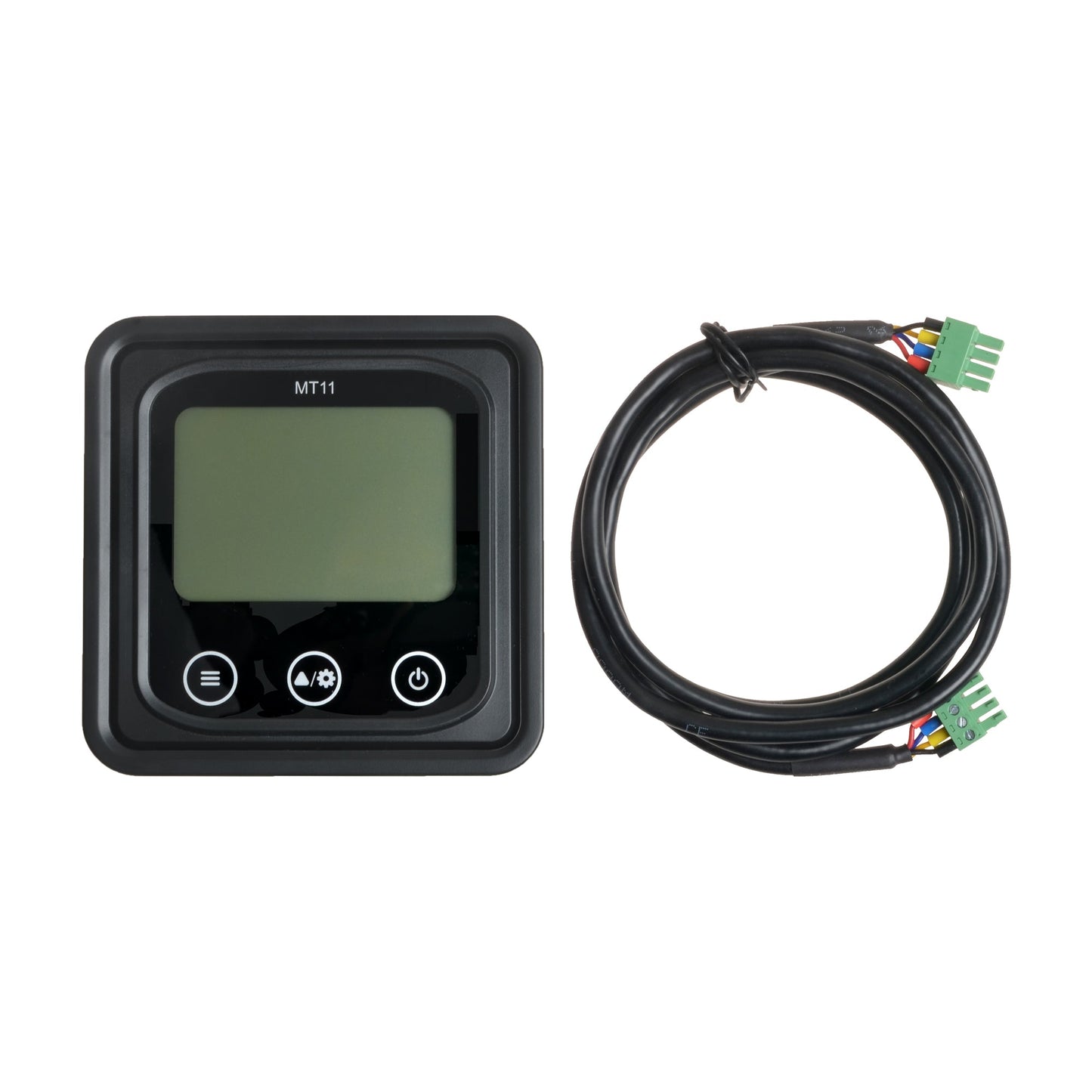 Epever MT11 remote meter LCD display with three buttons and included wired cable with green connectors