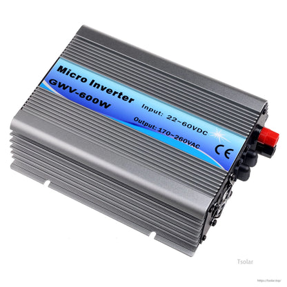 600W Grid Tie Inverter, 600W grid tie micro inverter GWV-600W with finned aluminum case, 22–60VDC input and 170–260VAC output label