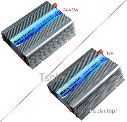 600W Grid Tie Inverter, 600W grid tie micro inverter WP-600W in finned aluminum case, shown in 18V and 24V/36V input versions