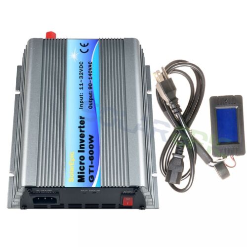 GWV-600W MPPT Grid Tie Micro Inverter, GWV-600W GTI-600W micro inverter with aluminum heatsink case, AC power cable, and small LCD display module