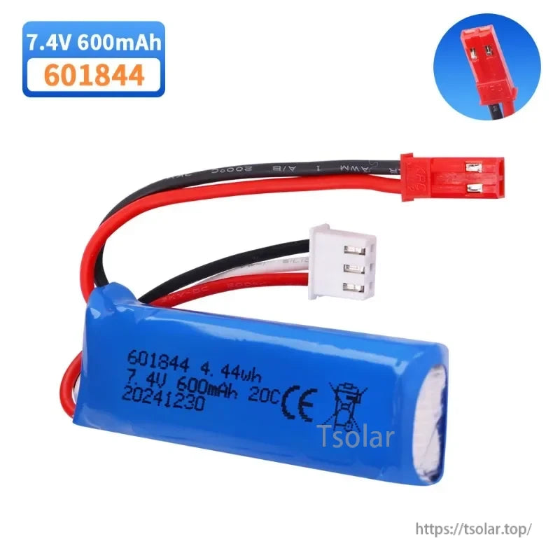 601844 7.4V 600mAh 2S Lipo Battery, 7.4V 600mAh 2S LiPo Battery 601844 20C CE Marked