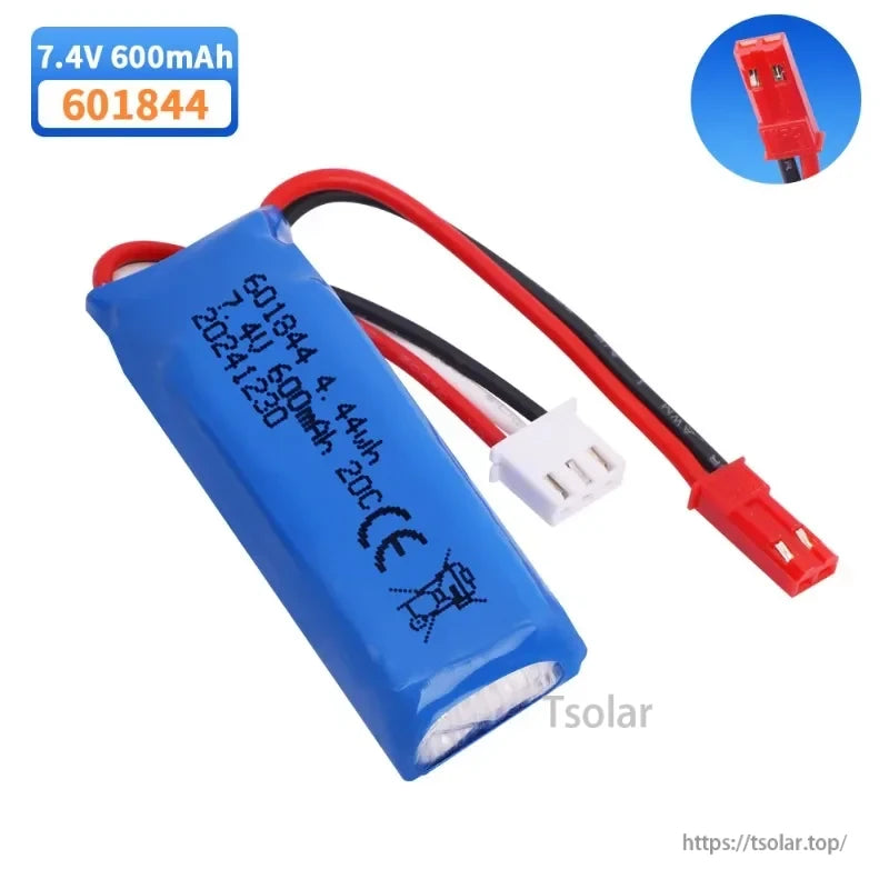 601844 7.4V 600mAh 2S Lipo Battery, Replacement batteries for WLtoys RC cars.