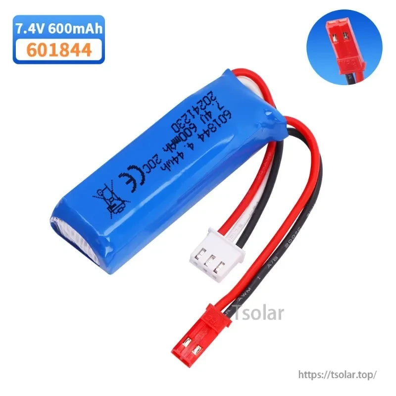 601844 7.4V 600mAh 2S Lipo Battery, 7.4V 600mAh 2S LiPo Battery with Red Connector