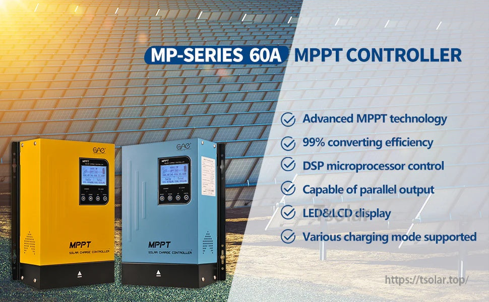 MP-SERIES 60A MPPT Solar Charge Controller with LCD/LED display and advanced MPPT charging features