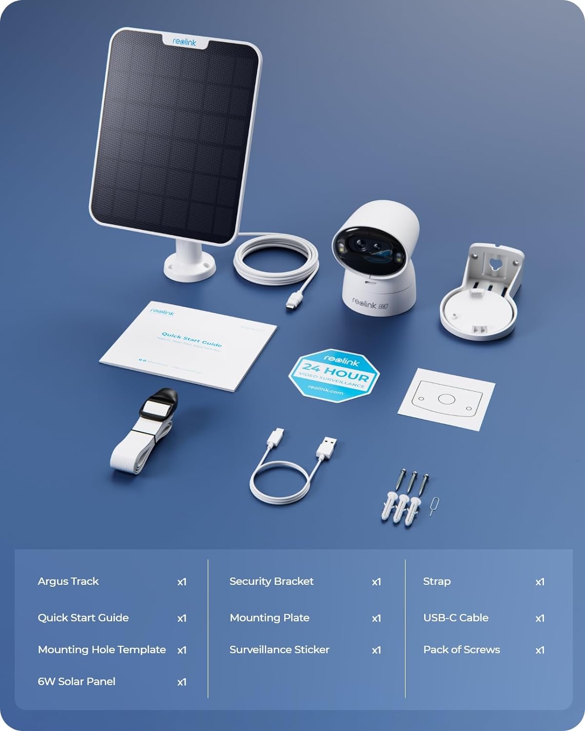 Reolink Argus Track 4K Solar Camera, Reolink Argus Track 4K Security Camera Bundle: Includes essential accessories for quick and easy setup.