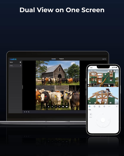 Reolink TrackMix LTE 4G Battery Camera, View two cameras simultaneously on a 9.41-inch screen with Reolink's Livaviot playback device.