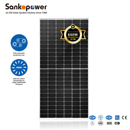 SankoPower 650 Watt Solar Panel, SankoPower's Moroccan factory produces high-efficiency solar panels using monocrystalline silicon.