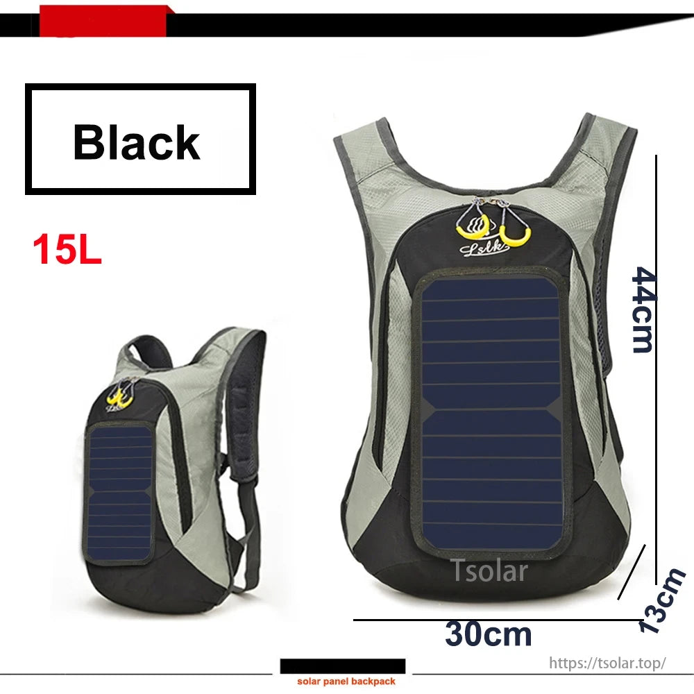 6W 6V USB Solar Pack, Compact and lightweight backpack suitable for carrying hydration bladder, snacks, tools, and lightweight clothing.