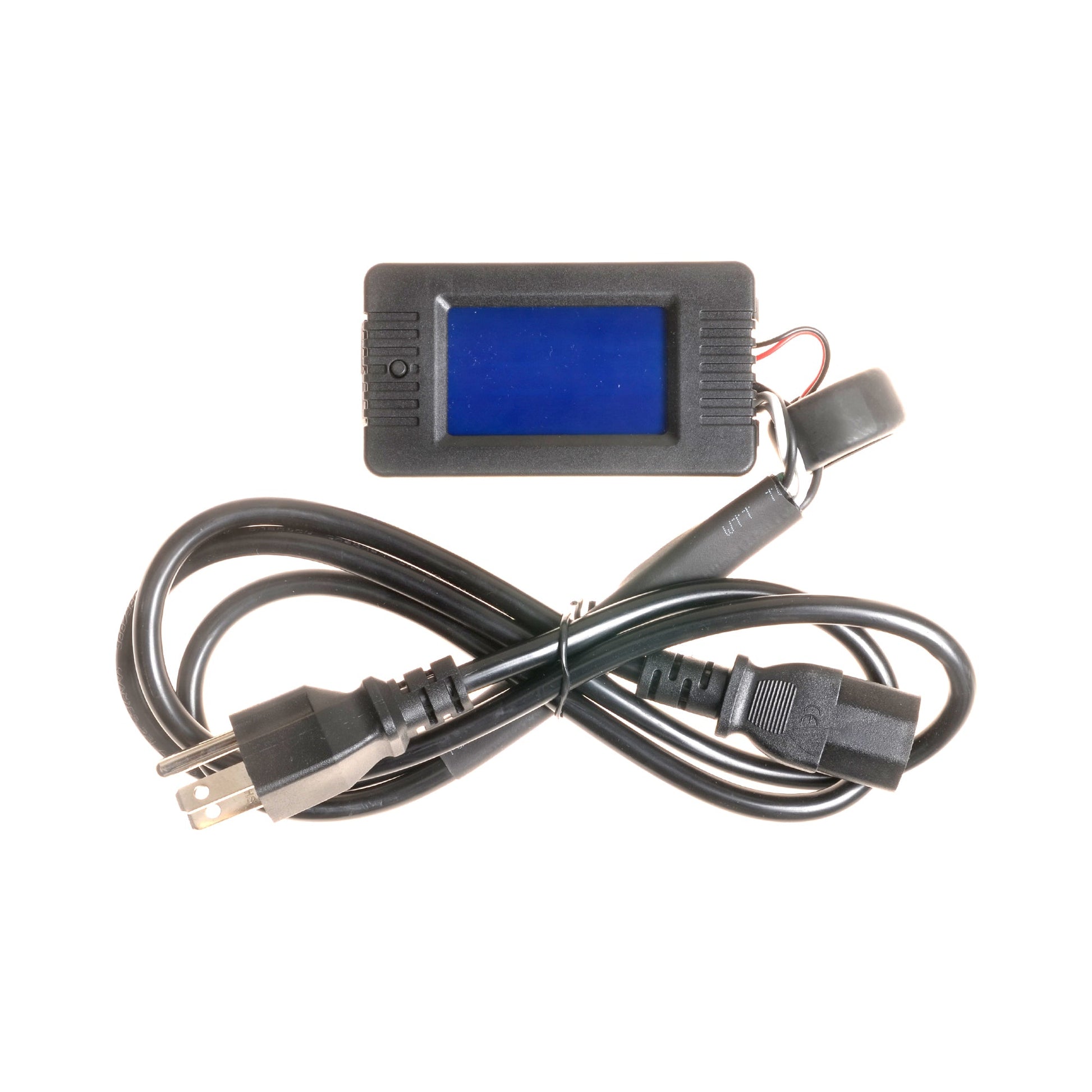 AC cable LCD remote meter with blue display module and US 3-prong power cord connectors