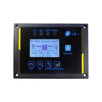 Remote control panel for inverter with HD LCD screen, status LEDs and navigation buttons, front view