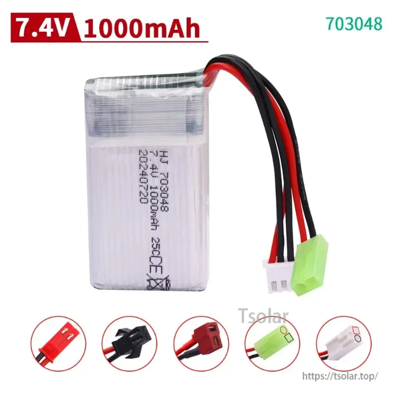 7.4V 1200mAh 25C 703048 Lipo Battery, Ensure your RC model supports 2S 7.4V Li-Polymer packs and the specified plug type before use.