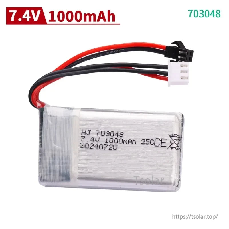 7.4V 1200mAh 25C 703048 Lipo Battery, 7.4V 1000mAh 25C LiPo Battery 703048