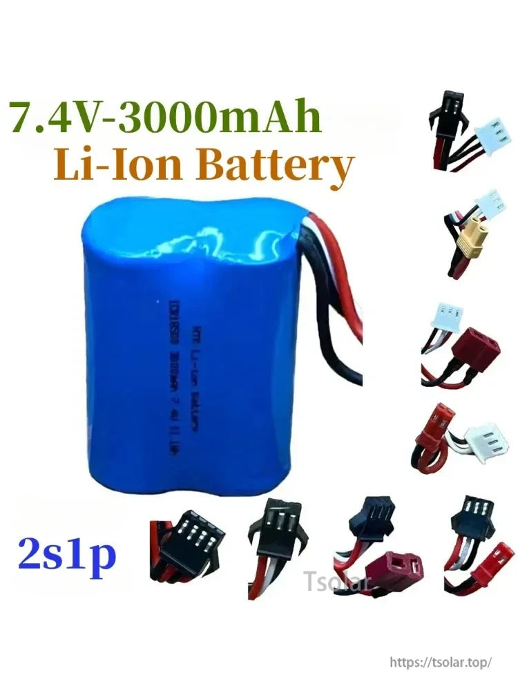 7.4V 3000mAh 2S1P 18500 Lipo Battery, 7.4V battery pack for electric RC boats and toy cars