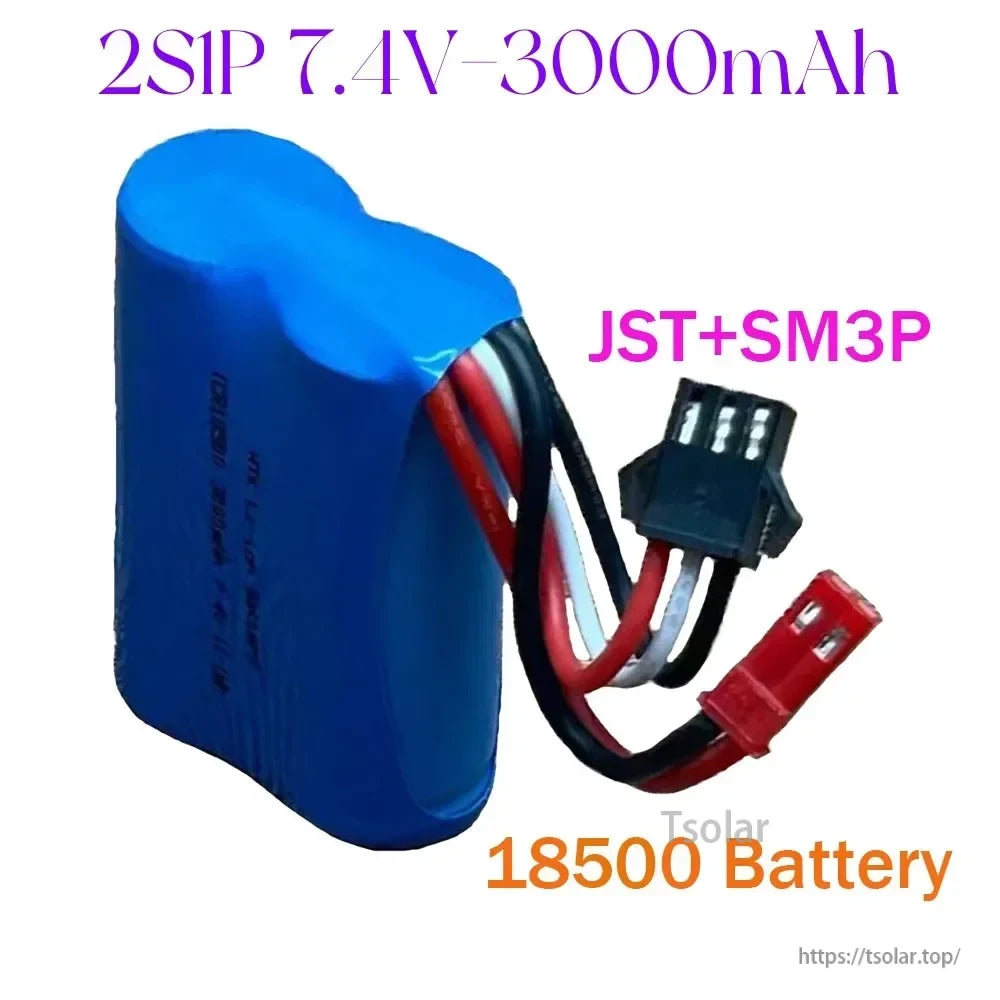 7.4V 3000mAh 2S1P 18500 Lipo Battery, Lipo battery with type Li-Ion according to manufacturer specifications.