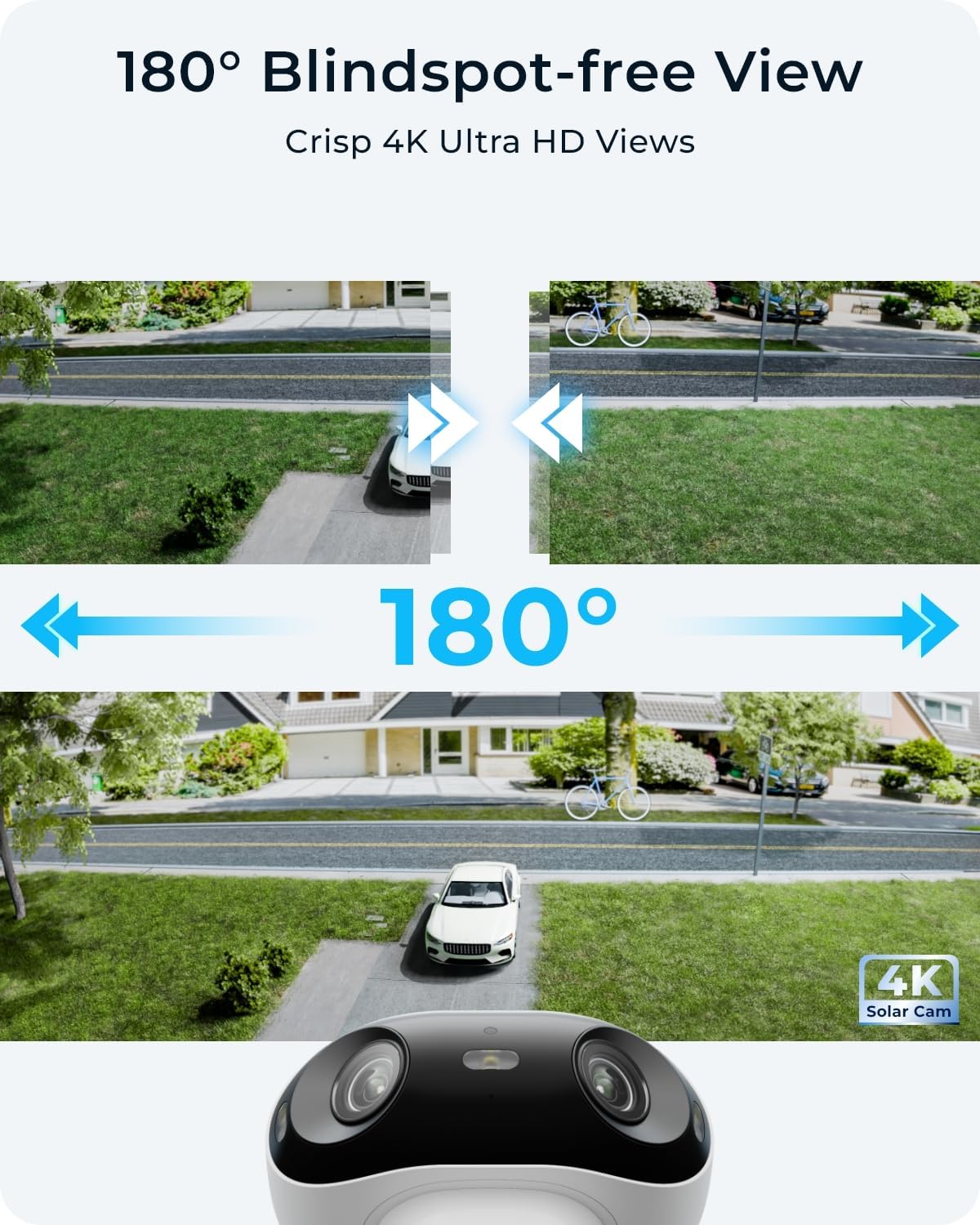 Reolink Argus 4 Solar Camera, Clear views with 180° field of view from solar-powered camera