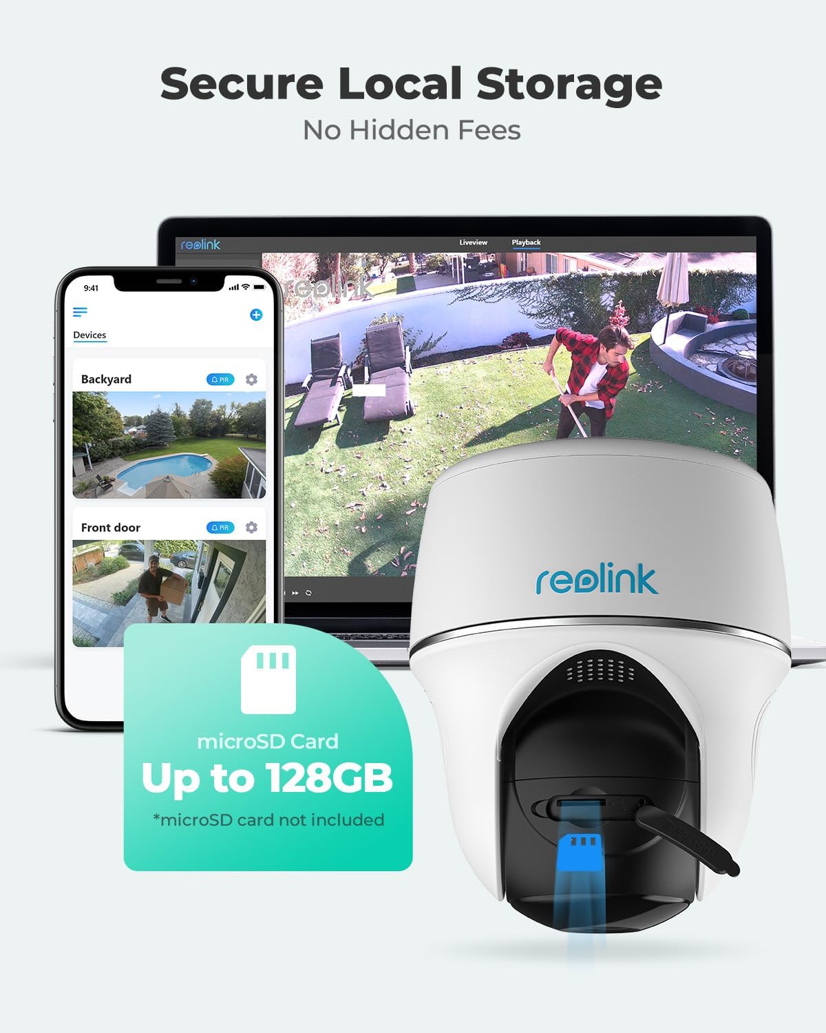 Record and play back footage locally without extra fees, supports up to 60 devices.