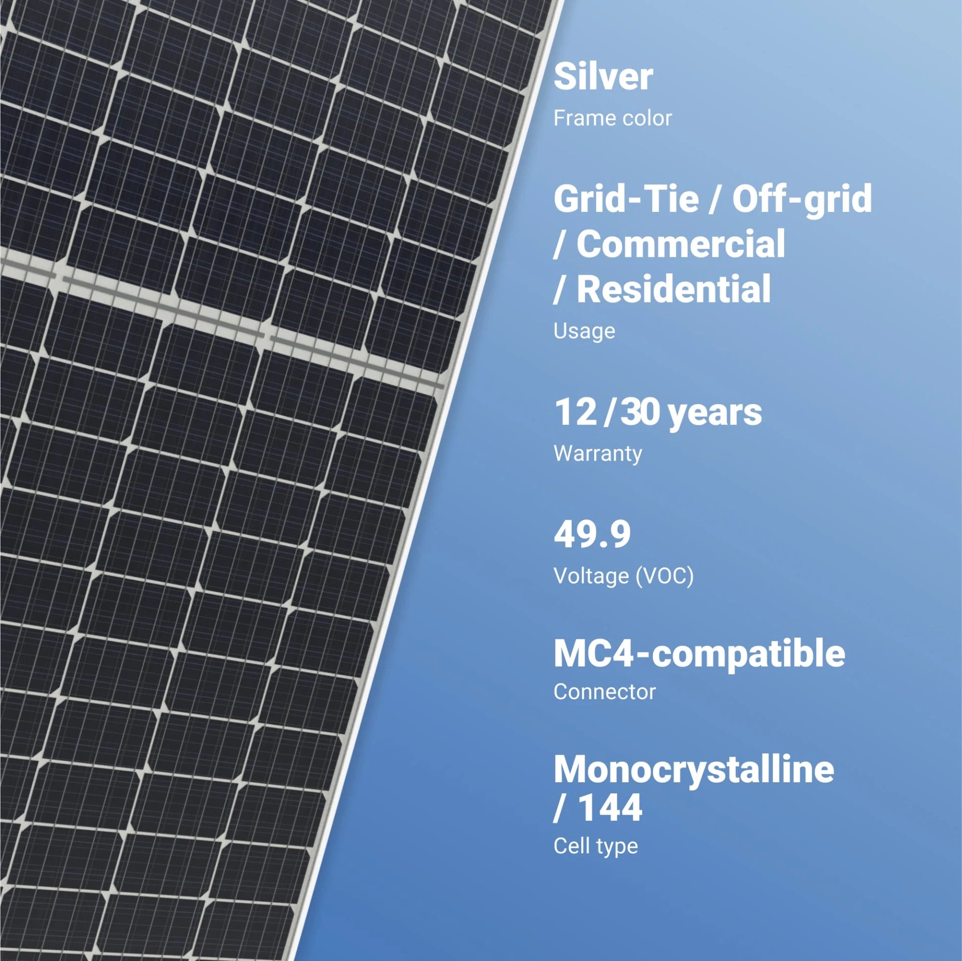 JA Solar 550W Solar Panel, High-performance solar panel with silver frame, grid/off-grid options, and durable construction.