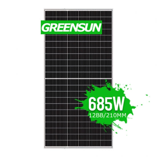 The Greensun 685W Solar Panel is a reliable and efficient solution for maximizing energy production, with key specifications including a power range of 685W, mono solar cells, and certifications such as IEC, CE, TUV, CSA, CEC, UL.
