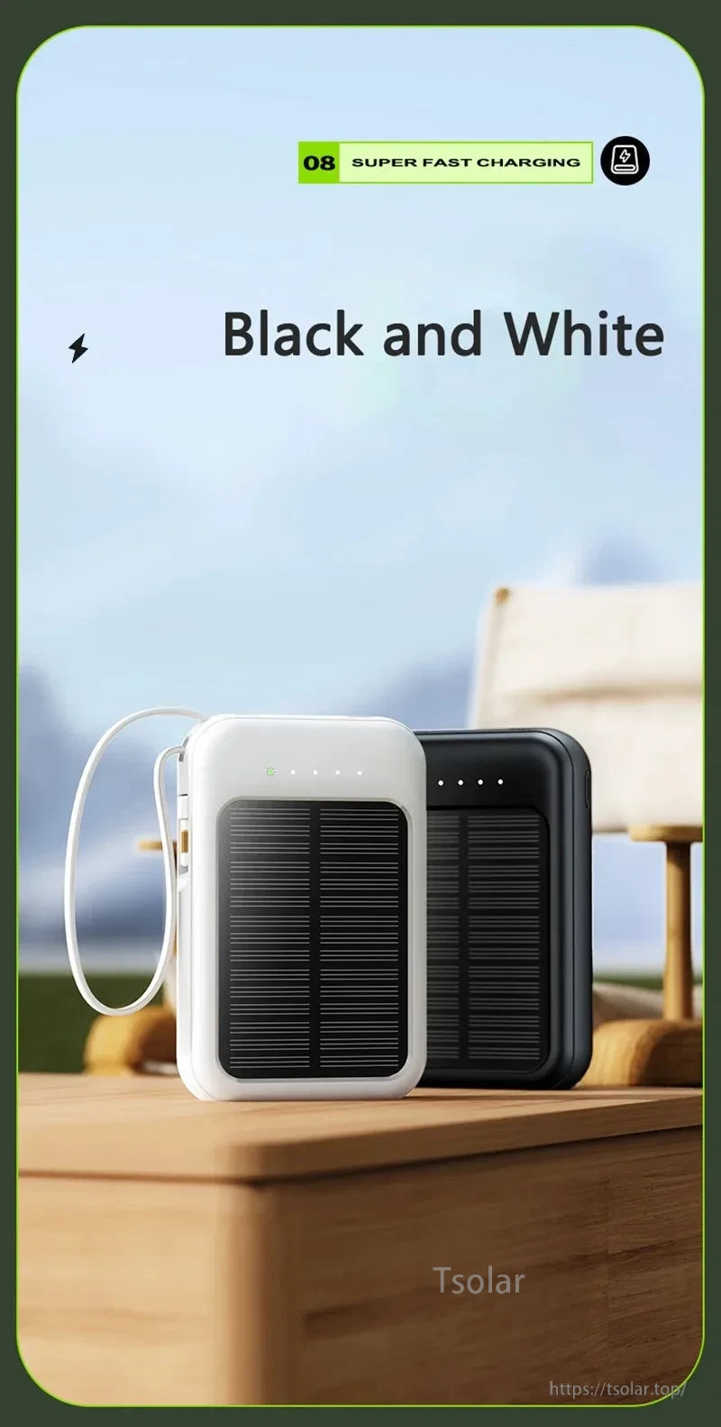 80000mAh Solar Power Bank, Actual capacity and charging speed differ depending on device, cable, and environment.