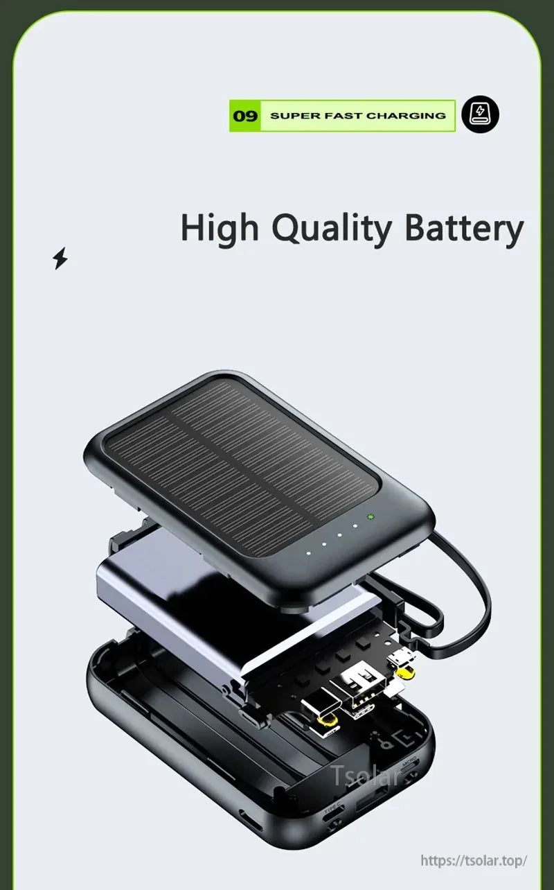 80000mAh Solar Power Bank, Choose from high-capacity battery options of 20K/50K/80K mAh for phones, gadgets, and lights.