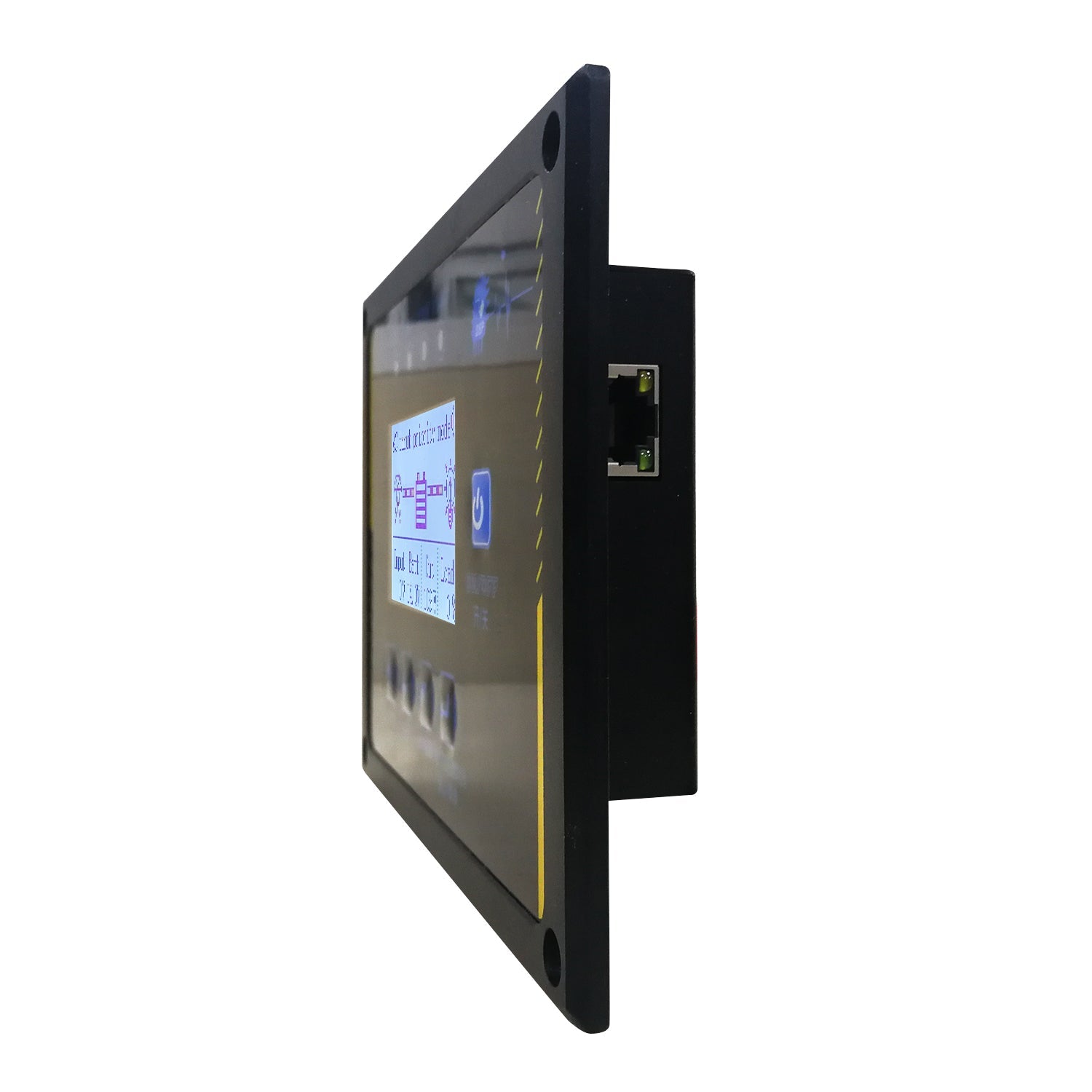 Side view of inverter remote LCD control panel showing recessed connector port on the housing