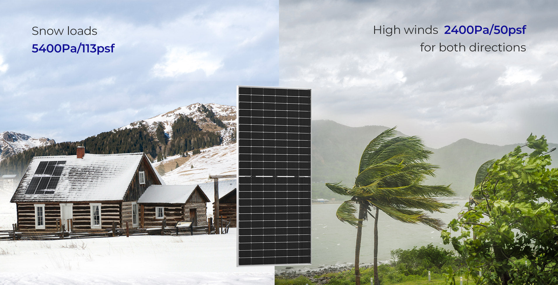 Renogy 550 Watt Solar Panel, Robust solar panel withstanding harsh weather: high snow load and wind resistance.