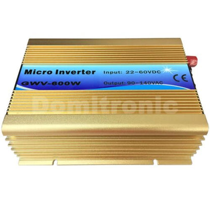 Grid Tie Inverter, Gold micro grid-tie inverter GWV-600W with 22–60VDC input and 90–140VAC output label