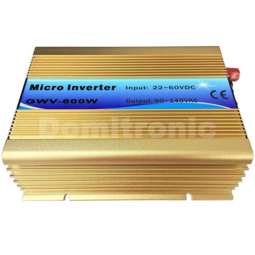Grid Tie Inverter, Gold micro grid-tie inverter GWV-600W with 22–60VDC input and 90–140VAC output label