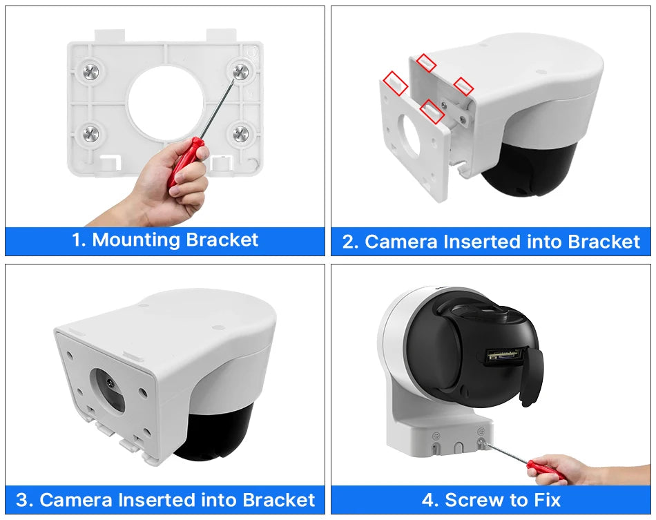 Hiseeu 2K 4MP Camera, Mounting bracket included; simply insert camera and screw it in for secure fit.