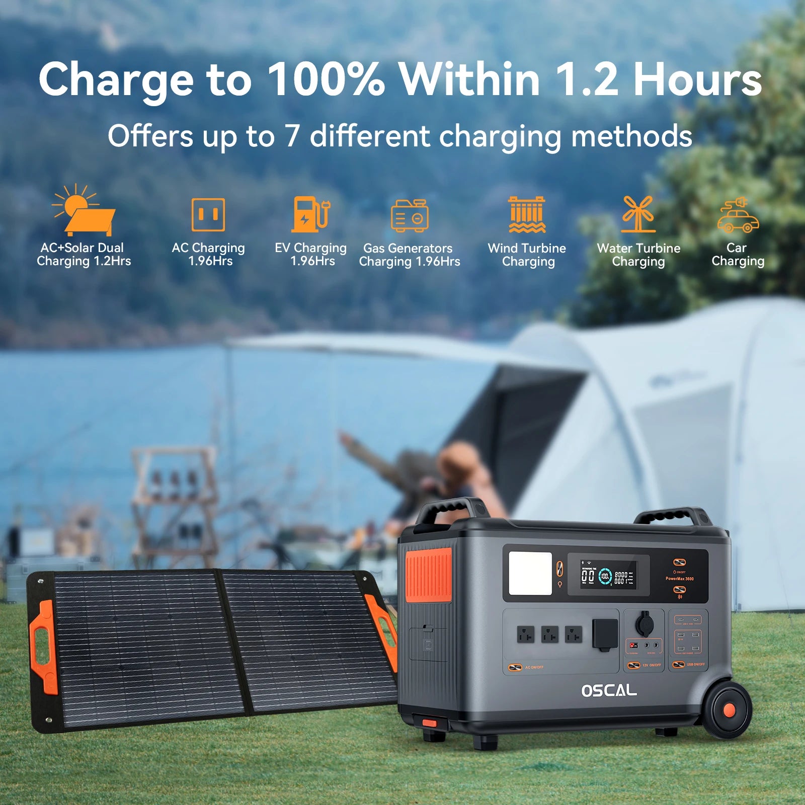 Oscal Blackview 6000W Power Station, Oscal PowerMax 6000: 3600Wh portable power station with fast charging, 14 ports, app control, and multiple input options for home, outdoor, and emergency use.