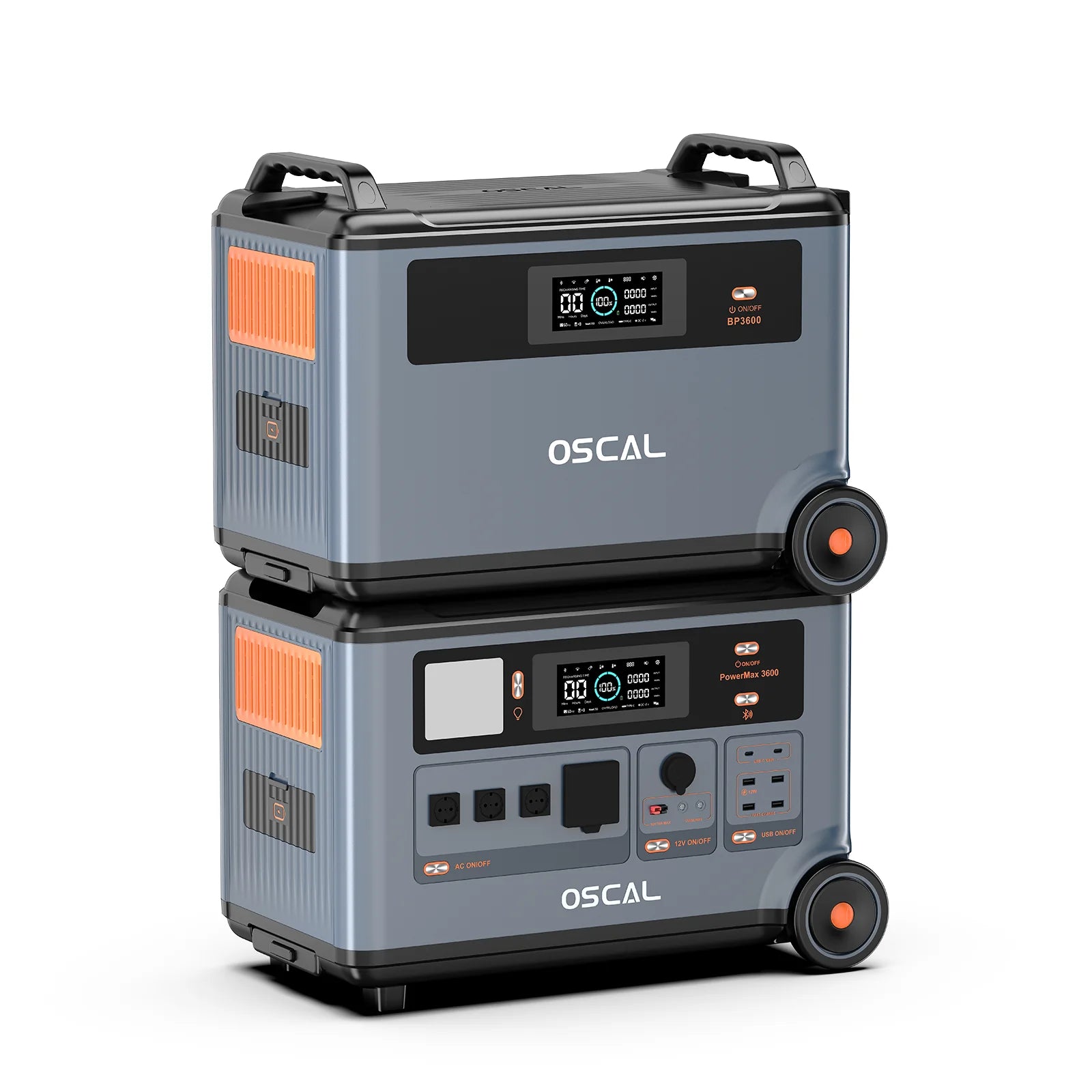 OSCAL PowerMax 3600 Rugged Power Station, OSCAL PowerMax 3600: 3600Wh LiFePO4 battery, 3600W (7200W peak) output, 14 outlets, expandable up to 57.6kWh for versatile power needs.