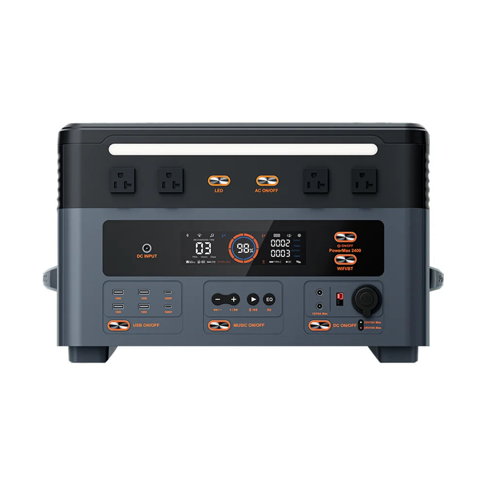 Oscal PowerMax 2400 Portable Power Station, Portable 2400W power station with USB, AC, WiFi/Bluetooth, and solar charging capabilities for versatile, on-the-go energy needs.