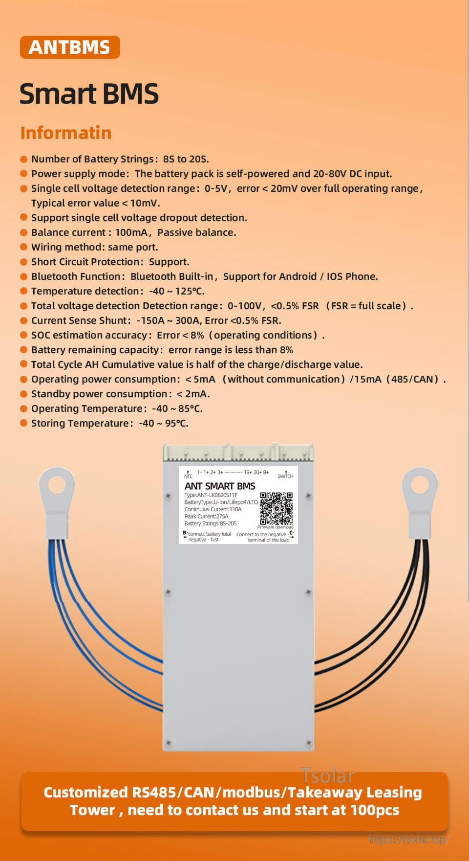 ANTBMS smart BMS overview for 8S–20S packs, Bluetooth monitoring, balance and protection features