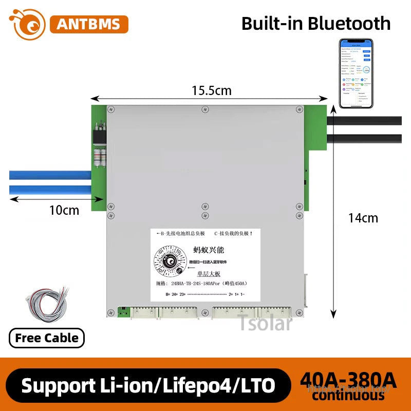 ANT BMS Smart 10S-24S 32V-88V 80A/120A/200A Battery Protection Board for LiFePO4 Li-ion LTO Packs