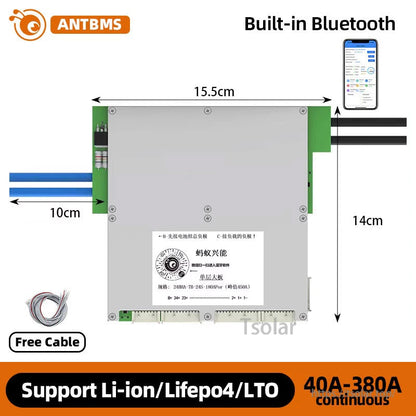 ANT BMS Smart 10S-24S 32V-88V 80A/120A/200A Battery Protection Board for LiFePO4 Li-ion LTO Packs
