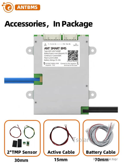 In-package accessories for smart BMS: 2× TMP sensors, active cable, and battery balance cable