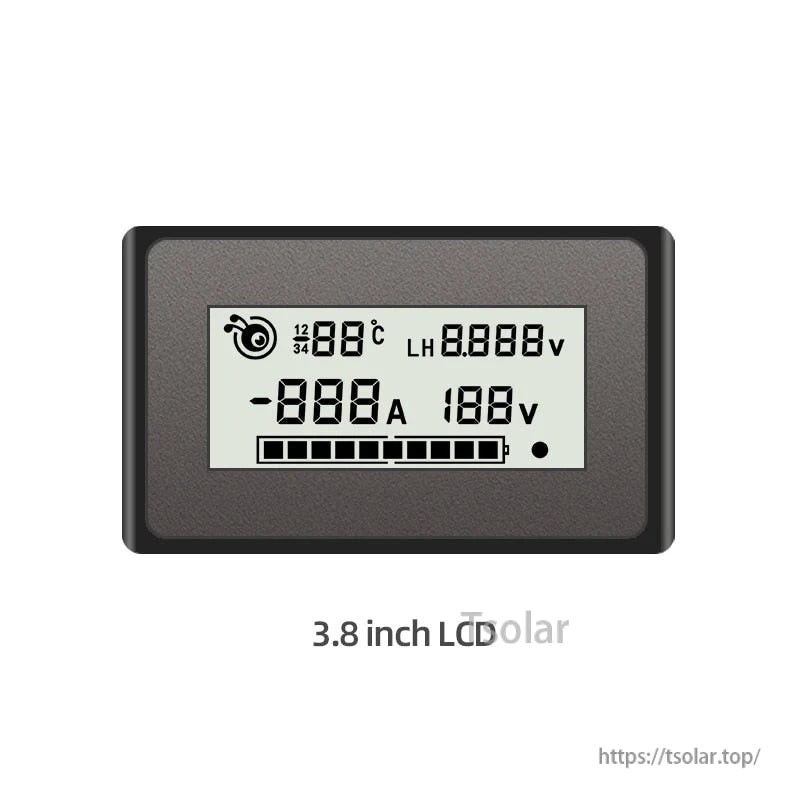3.8 inch LCD display module front view with monochrome segmented readout and battery bar indicator