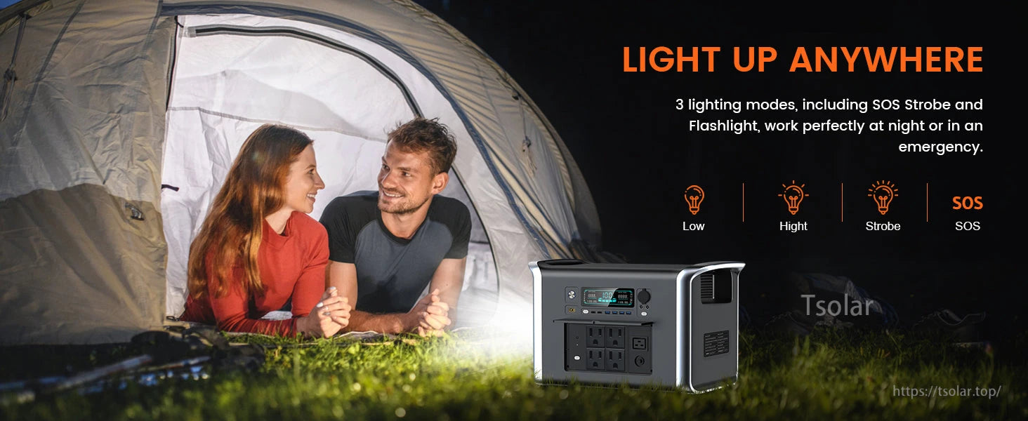 AP2000 Portable Power Station, Portable power station offering 3 lighting modes for camping and emergencies.