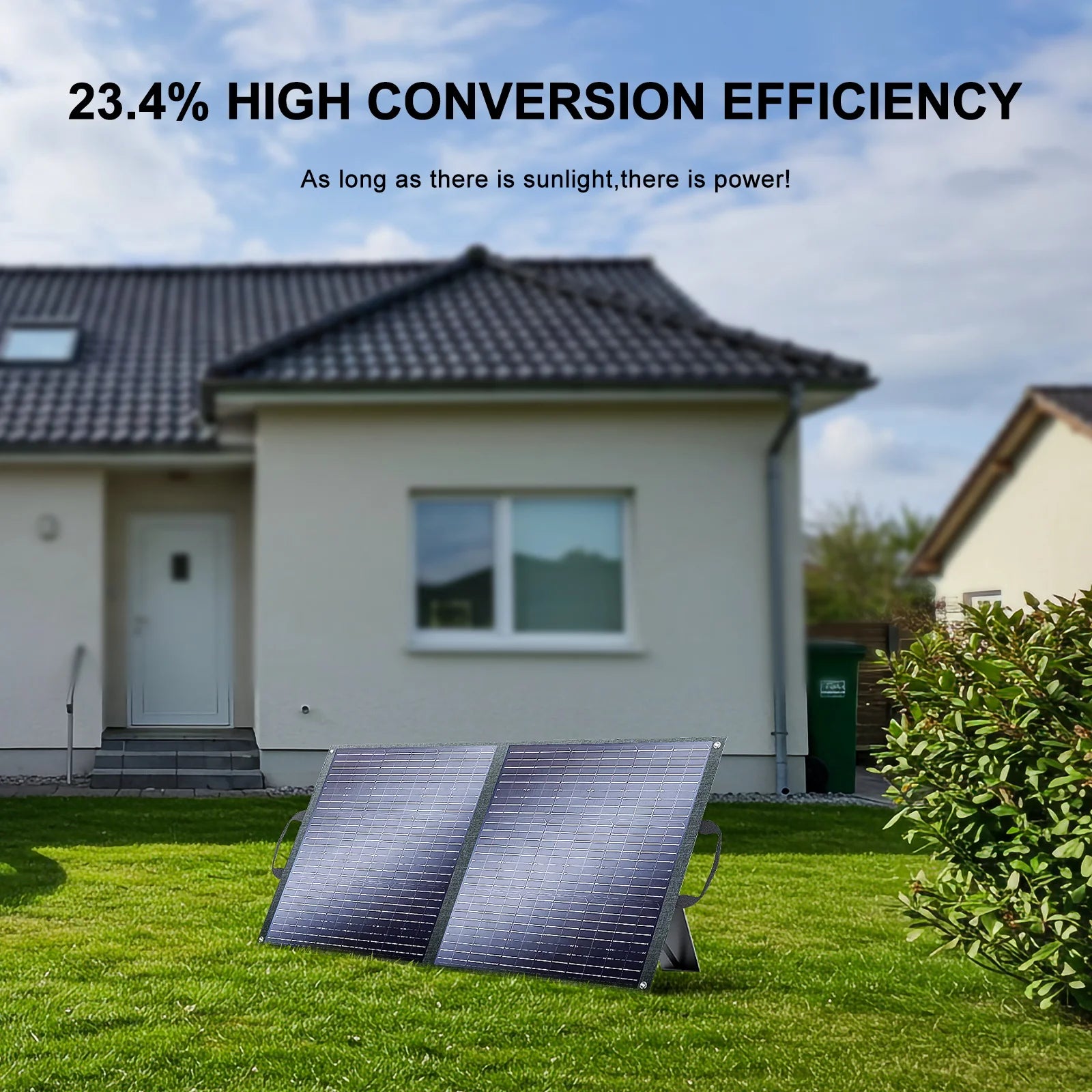 Fodable Solar Panel, Portable solar panels offer 23.4% high conversion efficiency, harnessing sunlight to provide reliable home energy.
