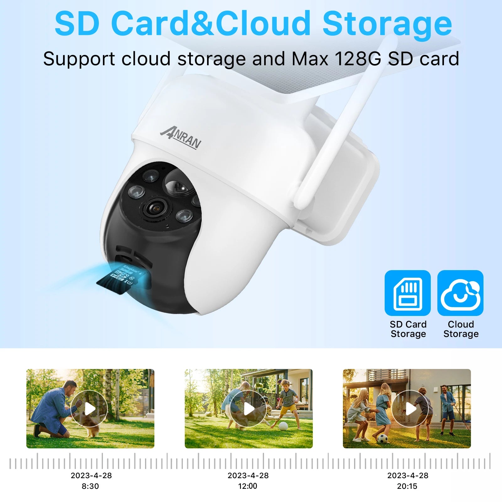 ANRAN Q4 2K 4MP Solar Battery Camera, SD Card&Cloud Storage Support cloud storage and Max 128G SD card 3 36 Yo SD