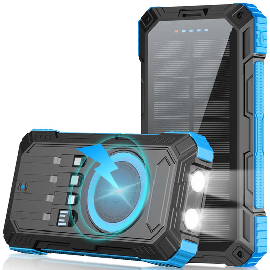 SOLUPUP 49800mAh Solar Power Bank, QC 22.5W & PD 20W, 15W Wireless, Built-in 4 Cables, Dual LED Flashlight, Outdoor Charger